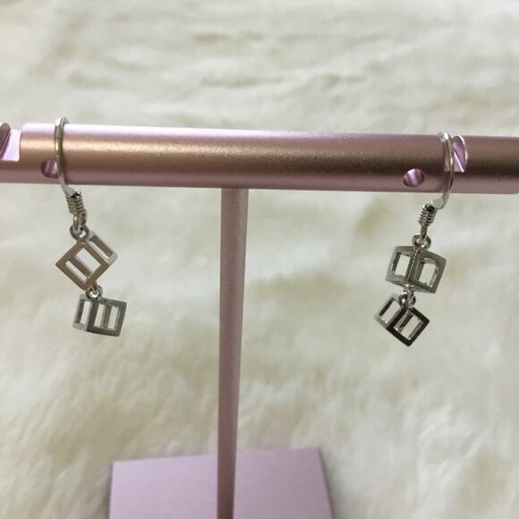 Silver Classic Mini Cube Drop Earrings - Picture 1 of 6